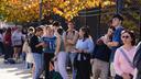 Students wait in line to vote Nov. 5, 2024, outside Kirby Sports Complex in Easton, Northampton County, Pennsylvania. Students wait in line to vote Nov. 5, 2024, outside Kirby Sports Complex in Easton, Northampton County, Pennsylvania.