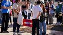 Students wait in line to vote Nov. 5, 2024, outside Kirby Sports Complex in Easton, Northampton County, Pennsylvania. Students wait in line to vote Nov. 5, 2024, outside Kirby Sports Complex in Easton, Northampton County, Pennsylvania.