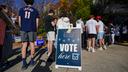 People wait in line to vote Nov. 5, 2024, at the Banana Factory in Bethlehem, Pennsylvania. People wait in line to vote Nov. 5, 2024, at the Banana Factory in Bethlehem, Pennsylvania.