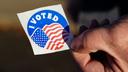 A voter holds an “I Voted” sticker Nov. 8, 2022, at Memorial Hall in Jim Thorpe Carbon County, Pennsylvania. A voter holds an “I Voted” sticker Nov. 8, 2022, at Memorial Hall in Jim Thorpe Carbon County, Pennsylvania.