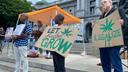 Supporters of legalizing cannabis for adult-use rally outside the state Capitol in Harrisburg on June 27, 2023.