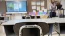 Desks and chairs sit empty in a classroom at Loring Flemming Elementary School in Blackwood, New Jersey.