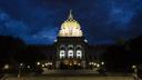 The Pennsylvania Capitol in Harrisburg at night.