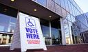A voting sign sits Nov. 8, 2022, outside Allentown Public Library in Allentown, Lehigh County, Pennsylvania.