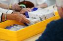Workers sort mail ballots on primary Election Day 2024 at Northampton County Courthouse in Easton, Pennsylvania. Workers sort mail ballots on primary Election Day 2024 at Northampton County Courthouse in Easton, Pennsylvania.