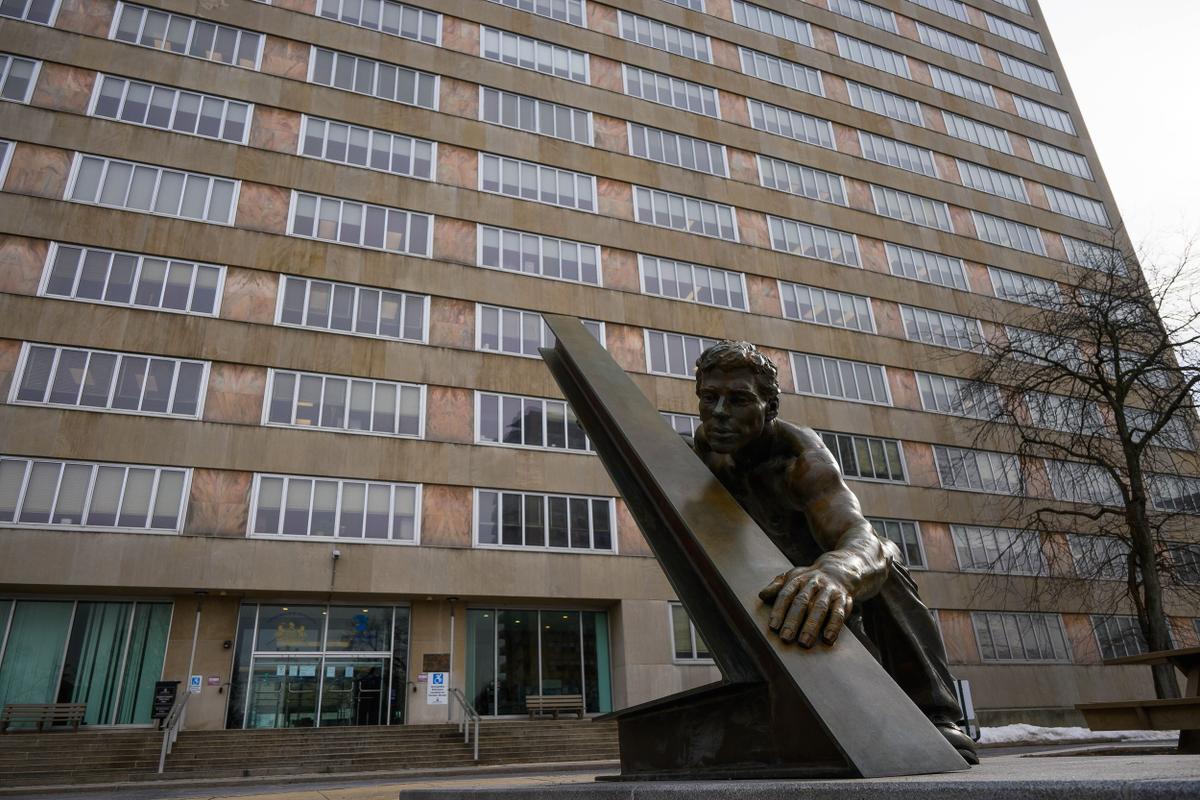 Outside the headquarters of the Pennsylvania Department of Labor and Industry in Harrisburg.