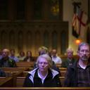 Pat, left, and Joe Weaver sit in meditation during a weekly "Contemplative Citizenship" service at St. James Episcopal Church in Lancaster, PA.