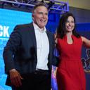 Dave McCormick, left, arrives to speak with his wife, Dina Powell, during an election night watch party, Wednesday, Nov. 6, 2024, in Pittsburgh.