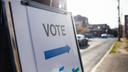 A sign directing voters in Pennsylvania on Election Day 2020.