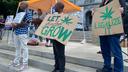 Supporters of legalizing cannabis for adult use rally outside the state Capitol in Harrisburg on June 27, 2023.