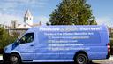 A van advertising changes to Medicare created by the Inflation Reduction Act sits outside the Heinz-Menaker Senior Ctr.