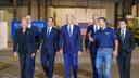 Gov. Josh Shapiro with President Joe Biden (center) at Tioga Marine Terminal in Philadelphia, Pennsylvania.