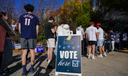 People wait in line to vote Nov. 5, 2024, at the Banana Factory in Bethlehem, Northampton County, Pennsylvania.