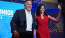 Dave McCormick, left, arrives to speak with his wife, Dina Powell, during an election night watch party, Wednesday, Nov. 6, 2024, in Pittsburgh.