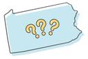 An outline of Pennsylvania with three question marks in the center An outline of Pennsylvania with three question marks in the center
