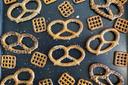 Pretzels laid out on a baking sheet Pretzels laid out on a baking sheet