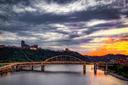 A panoramic view of a Pittsburgh bridge on a cloudy day A panoramic view of a Pittsburgh bridge on a cloudy day