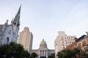 The view of the Pennsylvania Capitol in Harrisburg from State Street. The view of the Pennsylvania Capitol in Harrisburg from State Street.
