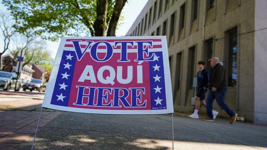 A voting location sign is seen on primary Election Day 2024 at Bethlehem City Hall in Northampton County, Pennsylvania. A voting location sign is seen on primary Election Day 2024 at Bethlehem City Hall in Northampton County, Pennsylvania.