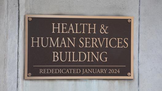 A placard outside the Pennsylvania Health & Human Services building in Harrisburg. A placard outside the Pennsylvania Health & Human Services building in Harrisburg.
