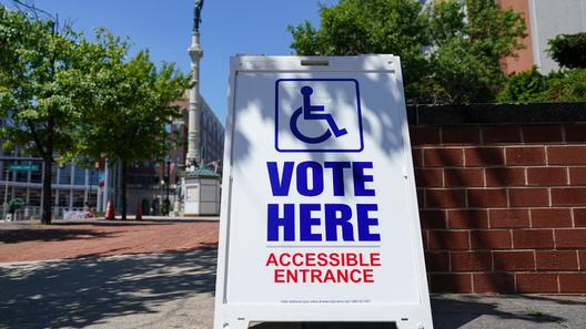 A “Vote Here” sign is shown May 19, 2026, at Lehigh County Government Center in Allentown, Lehigh County, Pennsylvania. A “Vote Here” sign is shown May 19, 2026, at Lehigh County Government Center in Allentown, Lehigh County, Pennsylvania.