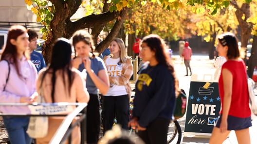 College students from the University of Pittsburgh and Carnegie Mellon University enter the polling station at Bellefield Hall on Nov. 5, 2024. College students from the University of Pittsburgh and Carnegie Mellon University enter the polling station at Bellefield Hall on Nov. 5, 2024.