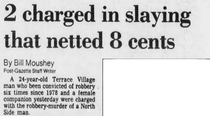 News clipping from the Pittsburgh Post-Gazette, Jan. 1. 1986.