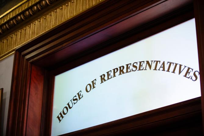 A sign that reads House of Representatives inside the Pennsylvania Capitol in Harrisburg.