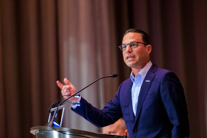 Governor Josh Shapiro speaking at a 2023 event.