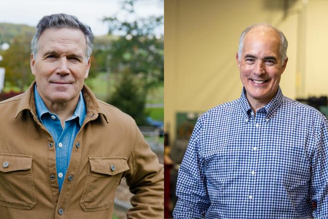 U.S. Senate candidates Dave McCormick, left, and Bob Casey, right.