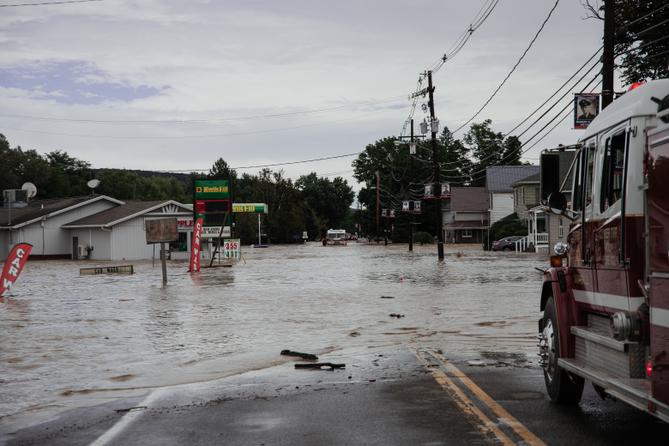 Flooding in Westfield, Tioga County, during Tropical Storm Debby in August 2024.