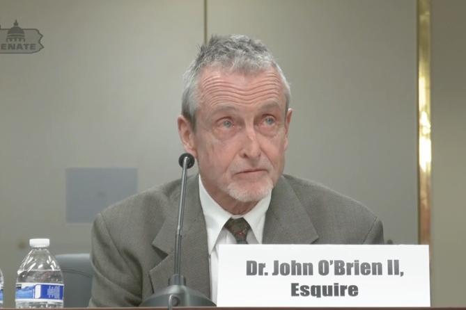 John O'Brien II testifying in his nominating hearing for a spot on the Pennsylvania Board of Pardons. John O'Brien II testifying in his nominating hearing for a spot on the Pennsylvania Board of Pardons.