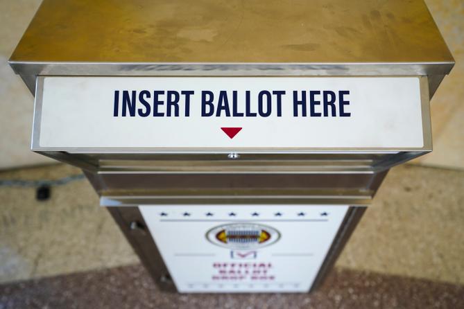 A ballot drop box is shown on primary Election Day 2024 at Northampton County Courthouse in Easton, Pennsylvania.