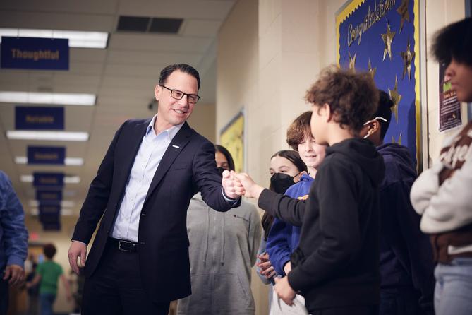 Gov. Josh Shapiro visits a Pittsburgh school in March, 2023.