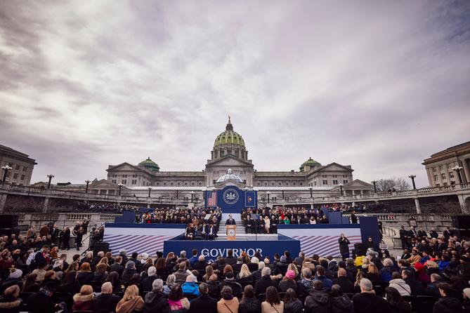 The inauguration of Gov. Josh Shapiro at the Pennsylvania Capitol in Harrisburg on Jan. 17, 2023.