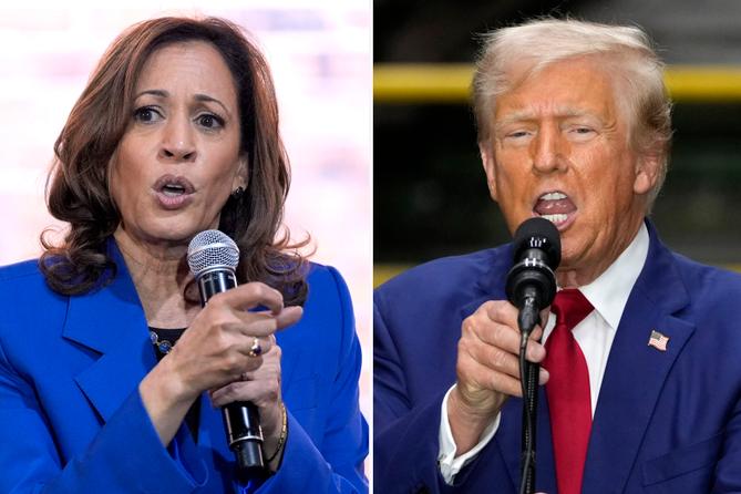 Democratic presidential nominee Kamala Harris speaks at a campaign event in Rochester, PA, and Republican presidential nominee Donald Trump speaks during a campaign event in York.