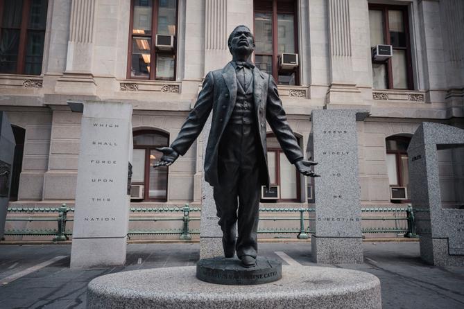 The Octavius V. Catto Memorial statue outside of City Hall in Philadelphia, PA.