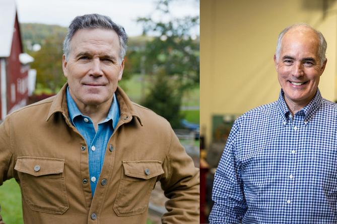 U.S. Senate candidates Dave McCormick, left, and Bob Casey, right.