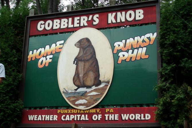 A sign in Punxsutawney, Pa., welcomes visitors to Gobbler's Knob.