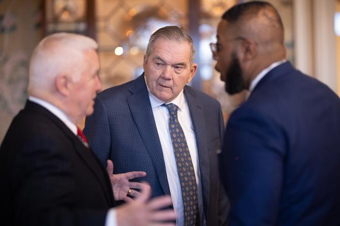 Former Gov. Tom Ridge (center) attends the inauguration of Josh Shapiro.