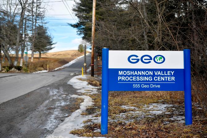 The sign for GEO Group’s Moshannon Valley Processing Center. The sign for GEO Group’s Moshannon Valley Processing Center.