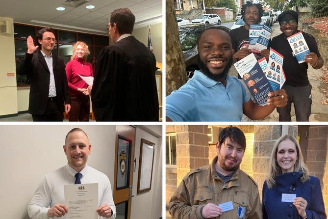 Clockwise from top left: Mayors Sam Bigham (Carnegie), Joar Dahn (Darby), Dylan Stevens (Westover), and Matt Zechman (Cleona). Clockwise from top left: Mayors Sam Bigham (Carnegie), Joar Dahn (Darby), Dylan Stevens (Westover), and Matt Zechman (Cleona).