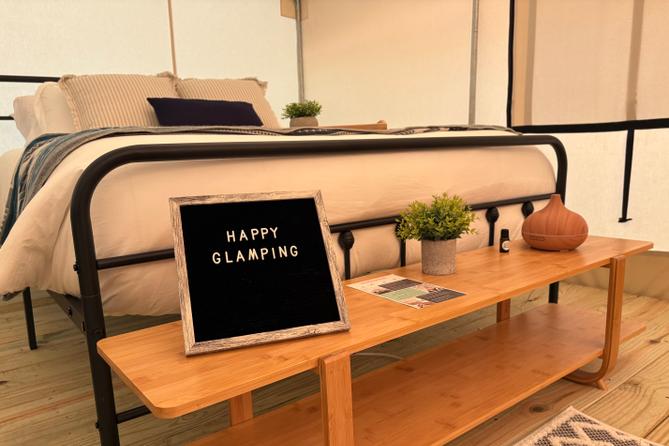 The interior of a glamping tent at Hickory Run State Park. The interior of a glamping tent at Hickory Run State Park.