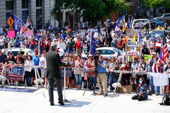 Rep. Russ Diamond (seen here at a Capitol demonstration on May 15, 2020) has been one of the loudest opponents of a Wolf administration order requiring most people to wear a mask while in public.