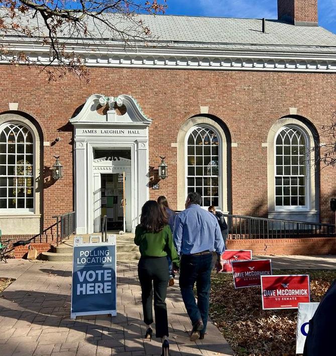 Republican Dave McCormick, who is running for U.S. Senate in Pennsylvania, casts his ballot in the Squirrel Hill neighborhood of Pittsburgh on Election Day in November 2024.